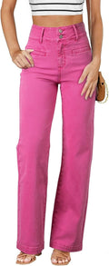 Sidefeel Women's High Waisted Straight Leg Zimbaplatinum Jeans - Wide