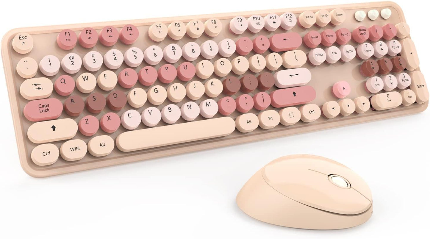 Kootop Retro Wireless Keyboard & Mouse Set for PC/Mac - Milk Tea