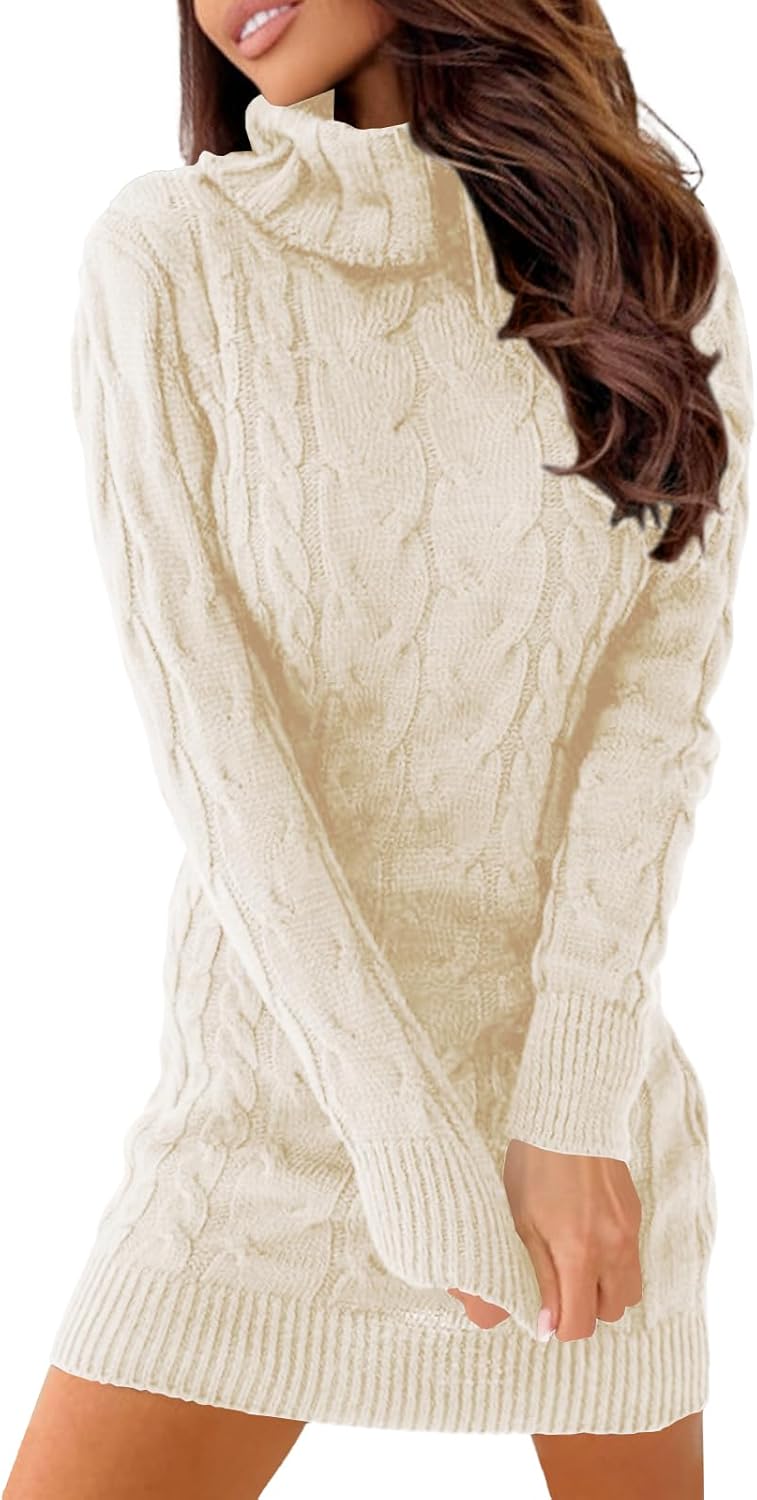 Langwyqu Womens Cable Knit Sweater Dress for Fall Fashion