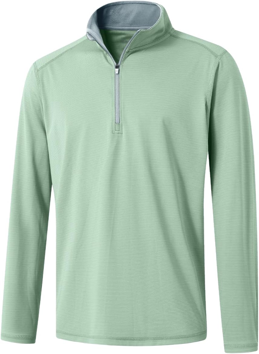 Quarter Zip Pullover Men Performance Dry Fit Stripe Mock Neck