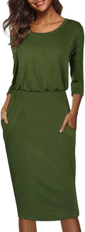 Moyabo Women's 3/4 Sleeve Round Neck Hips-Wrapped Pencil Dress