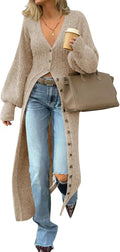 Womens Long Cardigan V Neck Button Down Chunky Knit Duster - Cozy adds