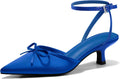 Coutgo Satin Kitten Low Heels for Women - Bow Closed Pointed Toe