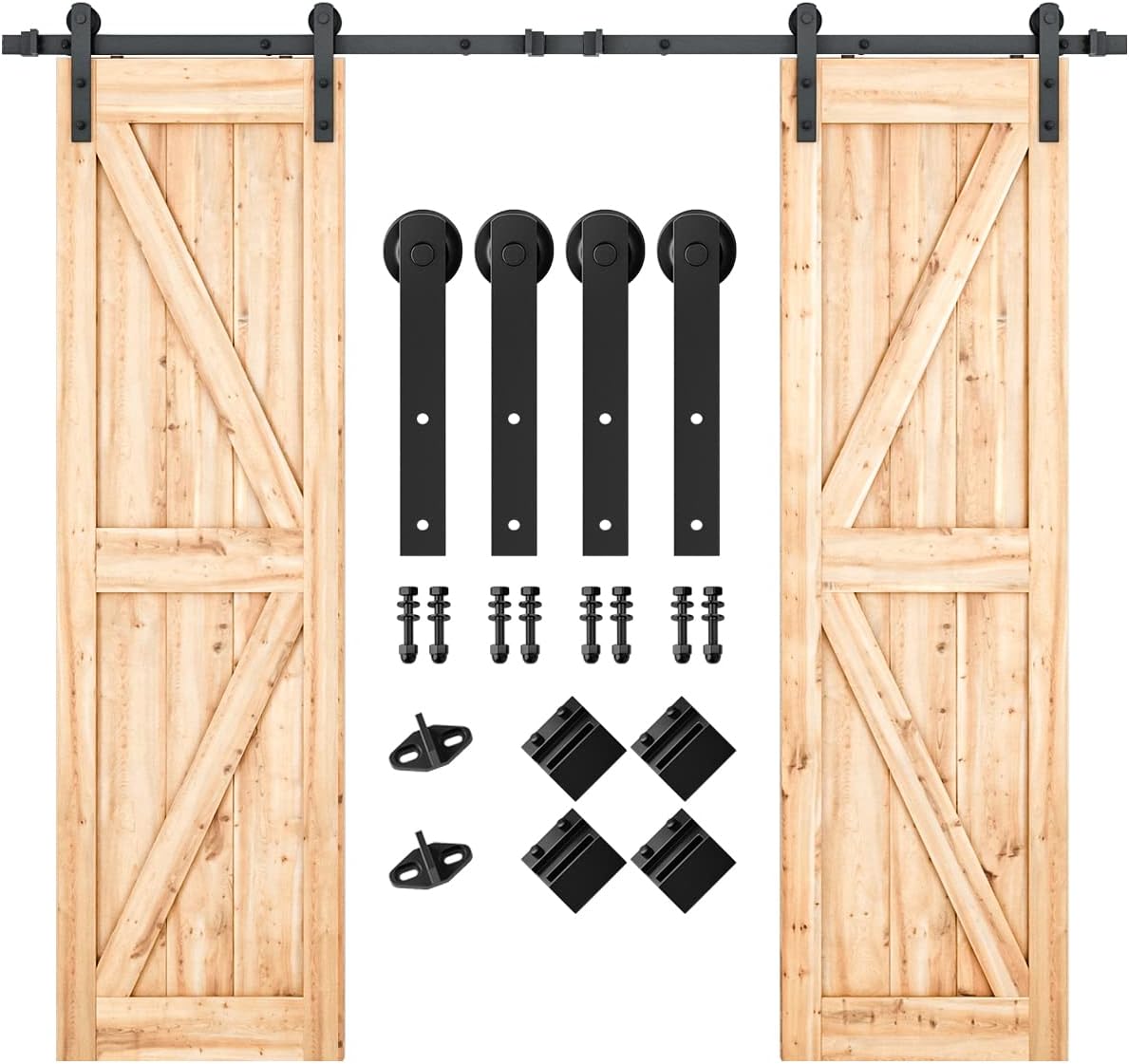 SMARTSTANDARD 9FT Heavy Duty Double Door Sliding Barn Door Kit