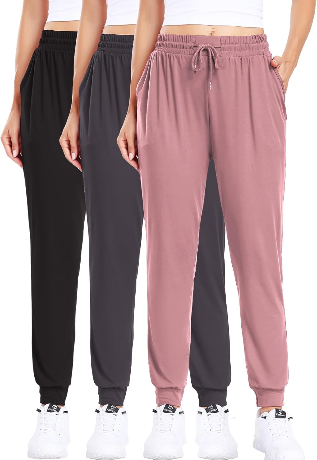 Comfortable Joggers for Women - 3 Pack Sweatpants with Pockets