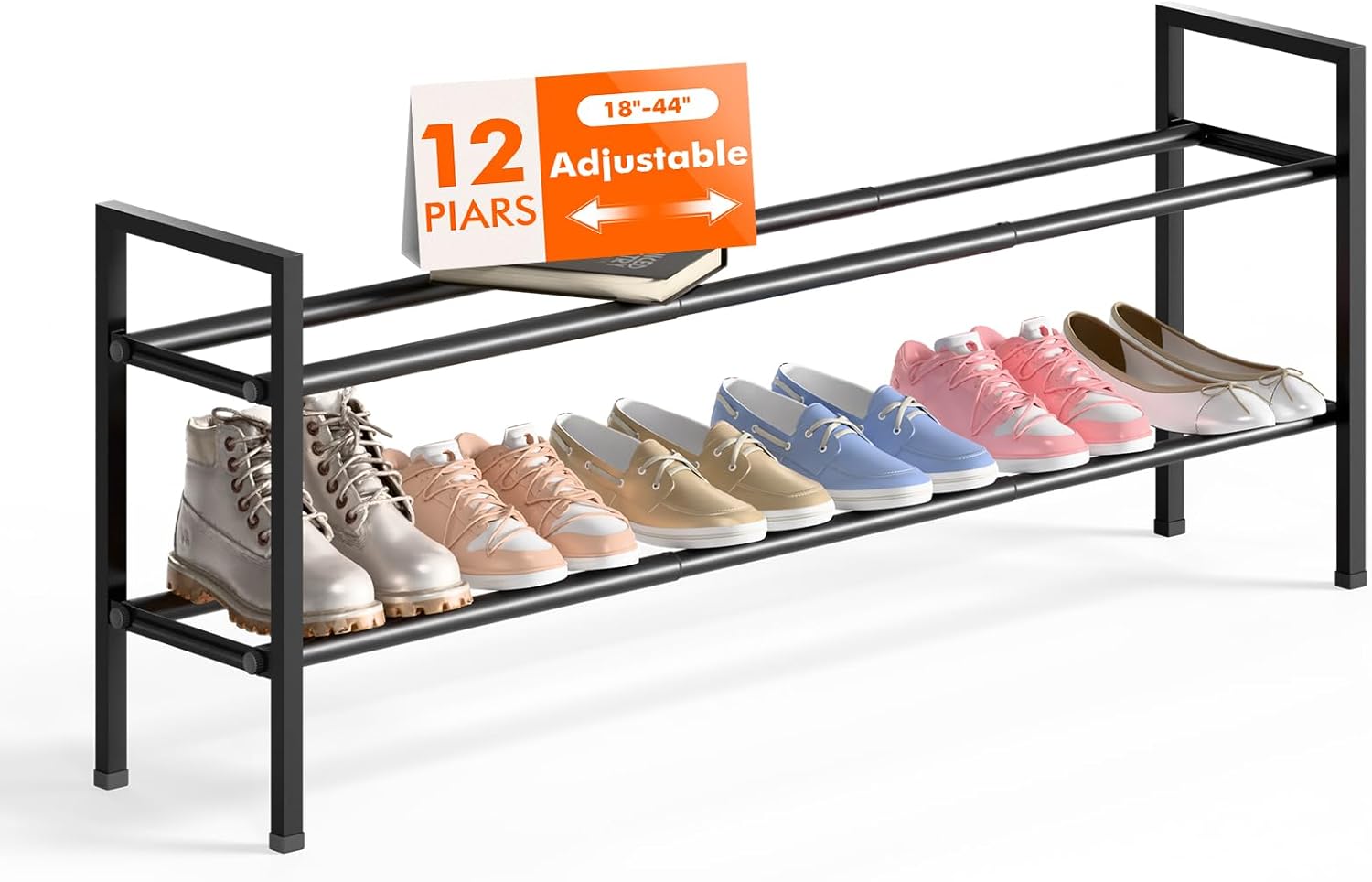 Expandable Shoe Rack for Closet - Adjustable 2-Tier Organizer