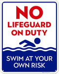 No Lifeguard On Duty Sign 24x30 in - Durable Blue Pool Notice