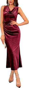 Womens Cowl Neck Velvet Mermaid Formal Dress - Sleeveless Elegance