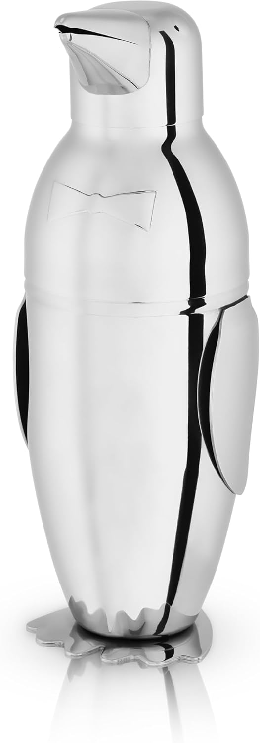 Viski Penguin Cocktail Shaker with Strainer for Home Bars