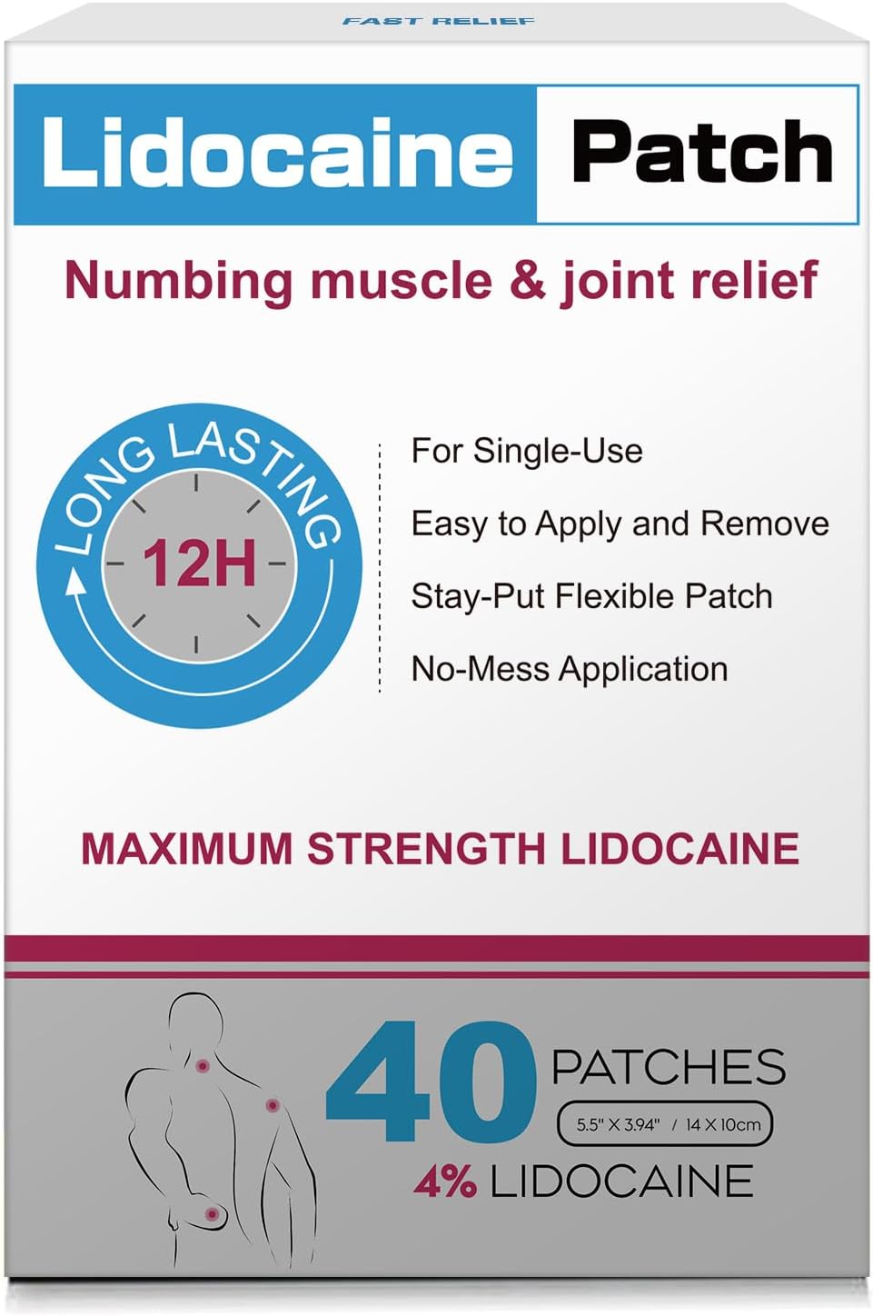 Lidocaine Pain Relief Patch 40 Count for Maximum Strength Relief