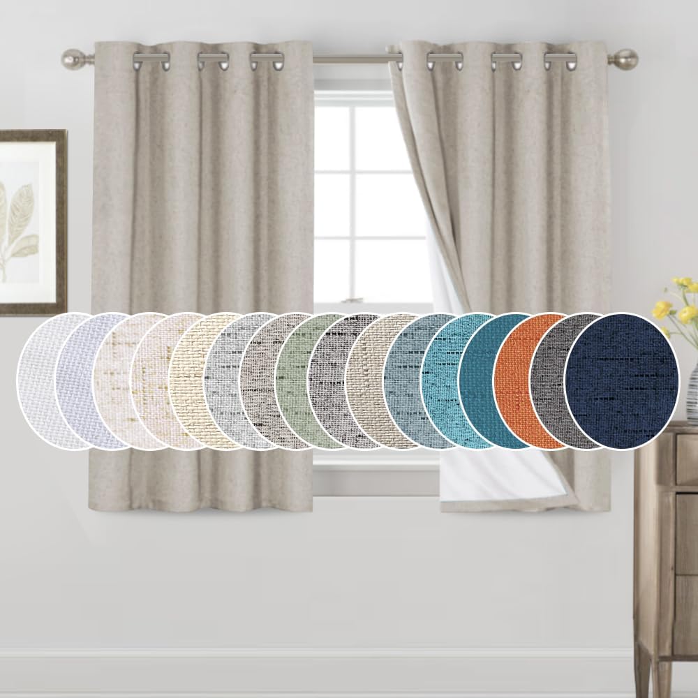 PrinceDeco 100% Blackout Linen Textured Curtains for Home