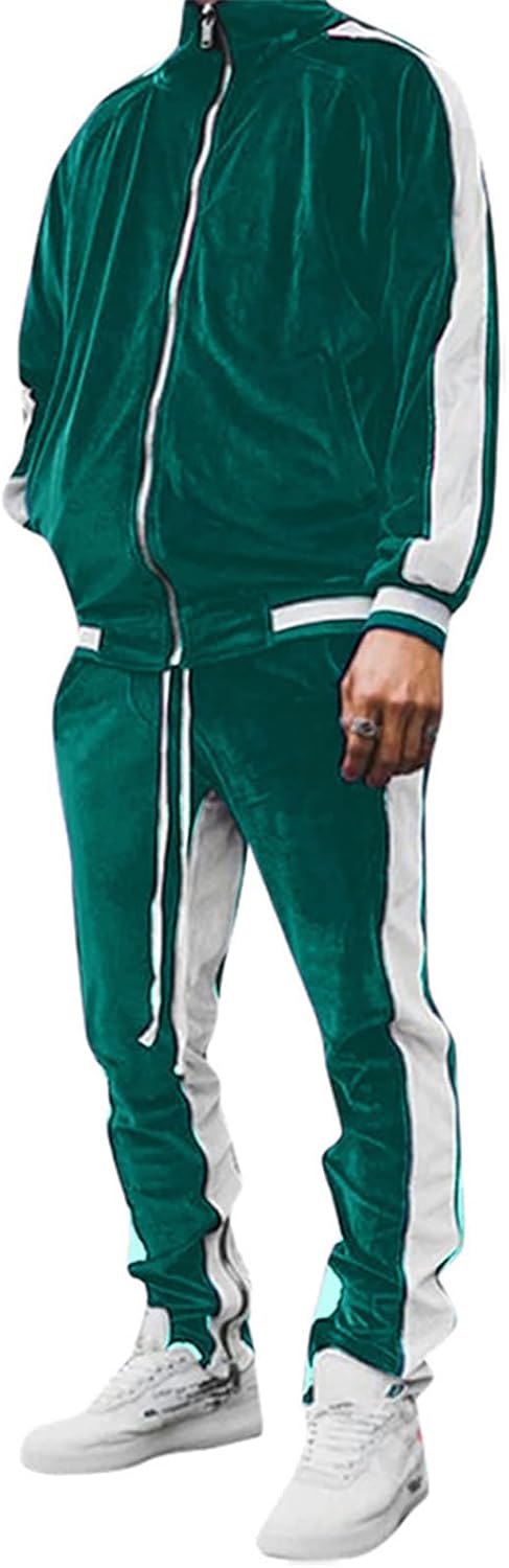KISSQIQI Men's Golden Velvet Tracksuit Set for Casual Fitness