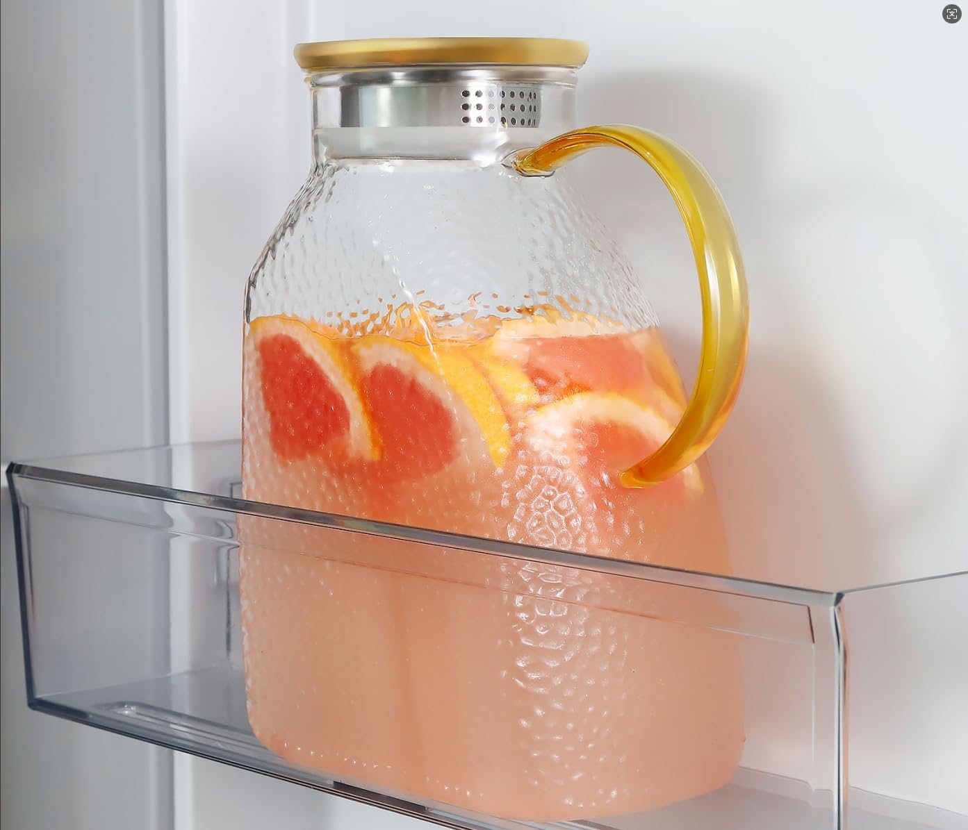 Glass Pitcher With Lid for Fridge - 68 oz Space Saving Design