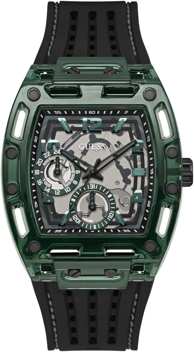 GUESS Men's Trend Tonneau 43mm Watch with Black Strap and Dial