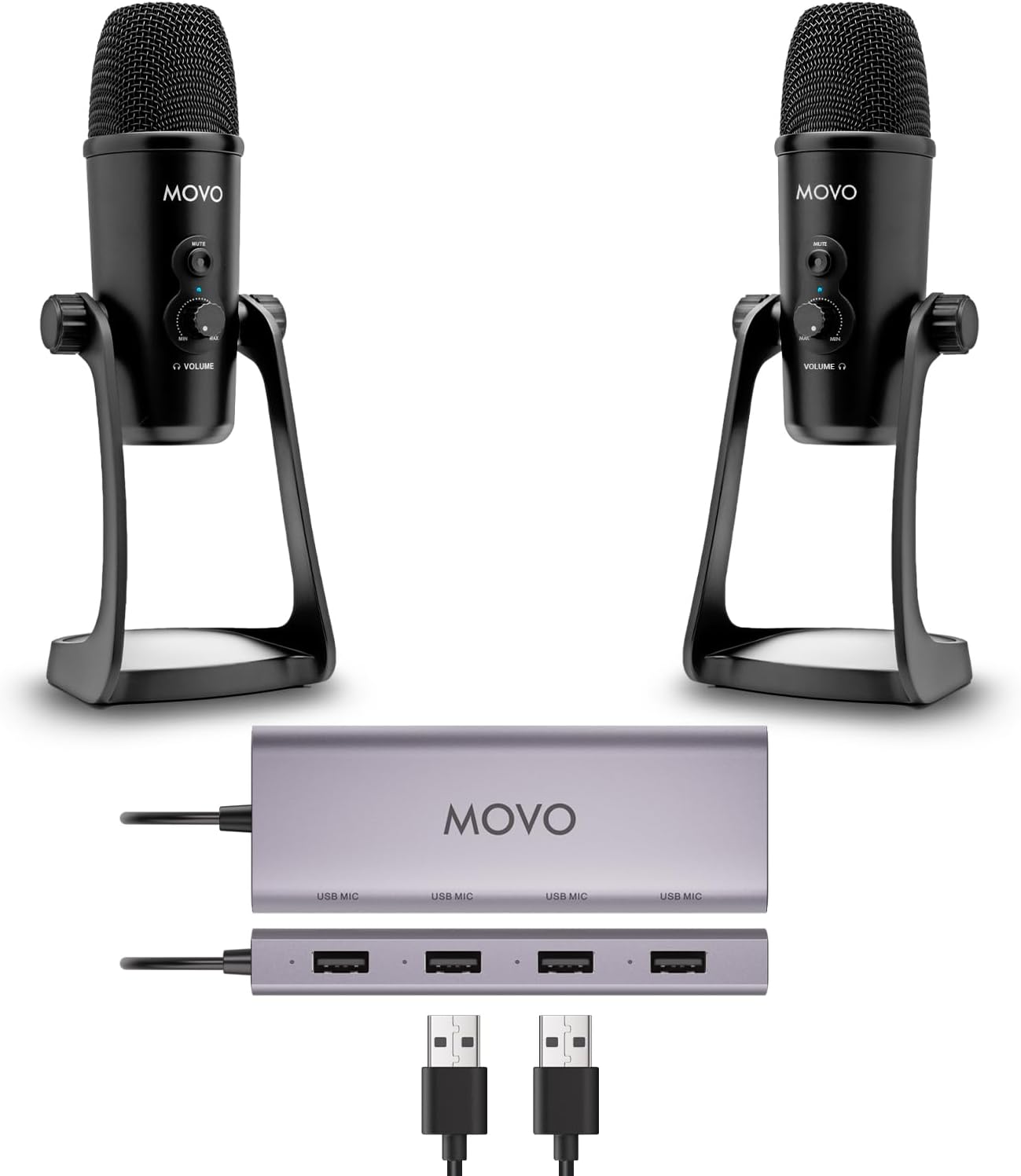 Movo USB Podcast Equipment Bundle for 2 with 2 Microphones