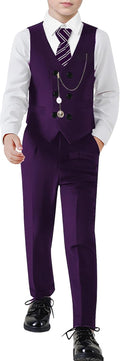 Boys Formal Suit Set 6-10Y - Vest, Pants, Shirt, Chain & Tie