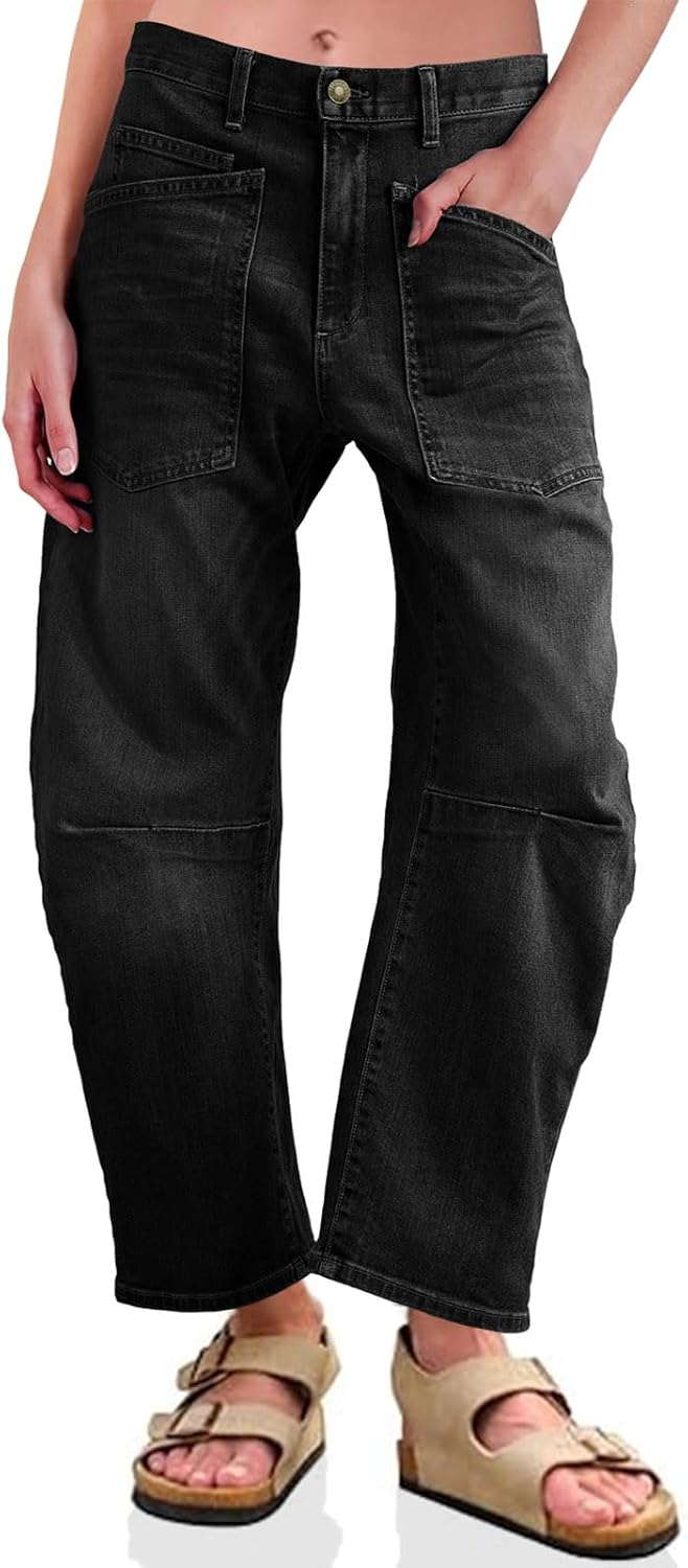 Baggy Barrel Horseshoe Jeans for Women - Vintage High Waisted Denim