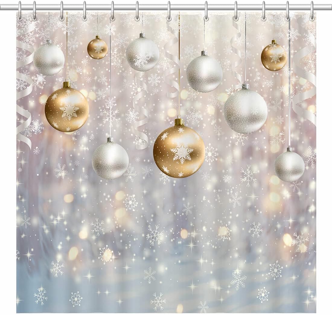 SHENGJUN Gold Christmas Shower Curtain Set