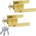 JO.KO 2 Pack Door Locks - Golden Lever Handles for Interior & Exterior