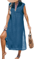 Women's Swimsuit Coverup Sleeveless V Neck Midi Beach Dress