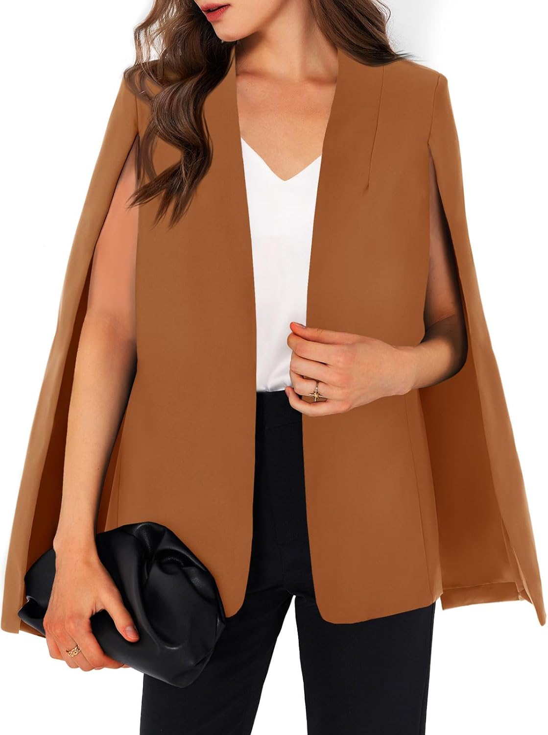 GAMISOTE Womens Cape Blazer Split Sleeve Open Front Jacket