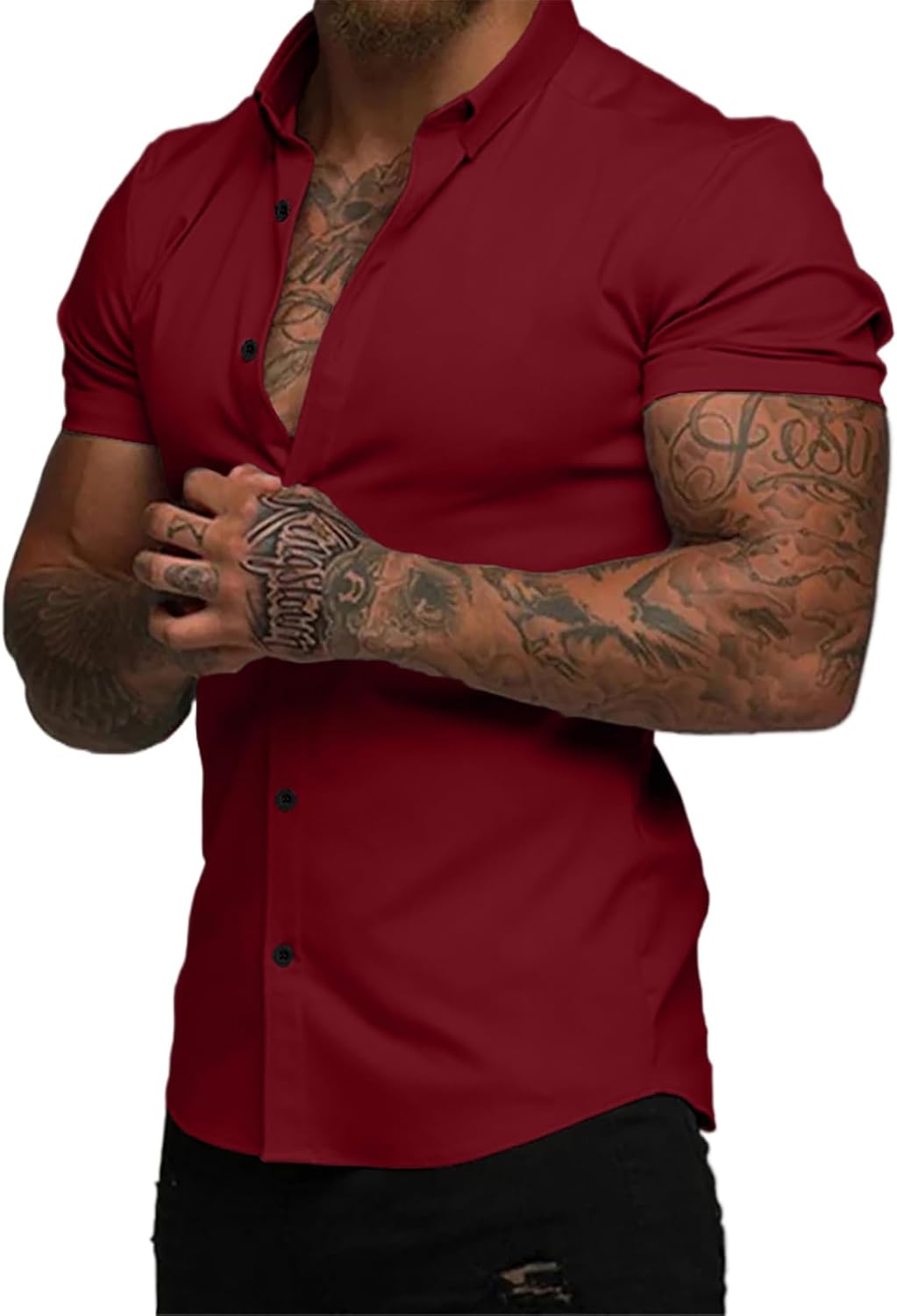 JMIERR Men's Muscle Fit Dress Shirts for Summer Casual Wear