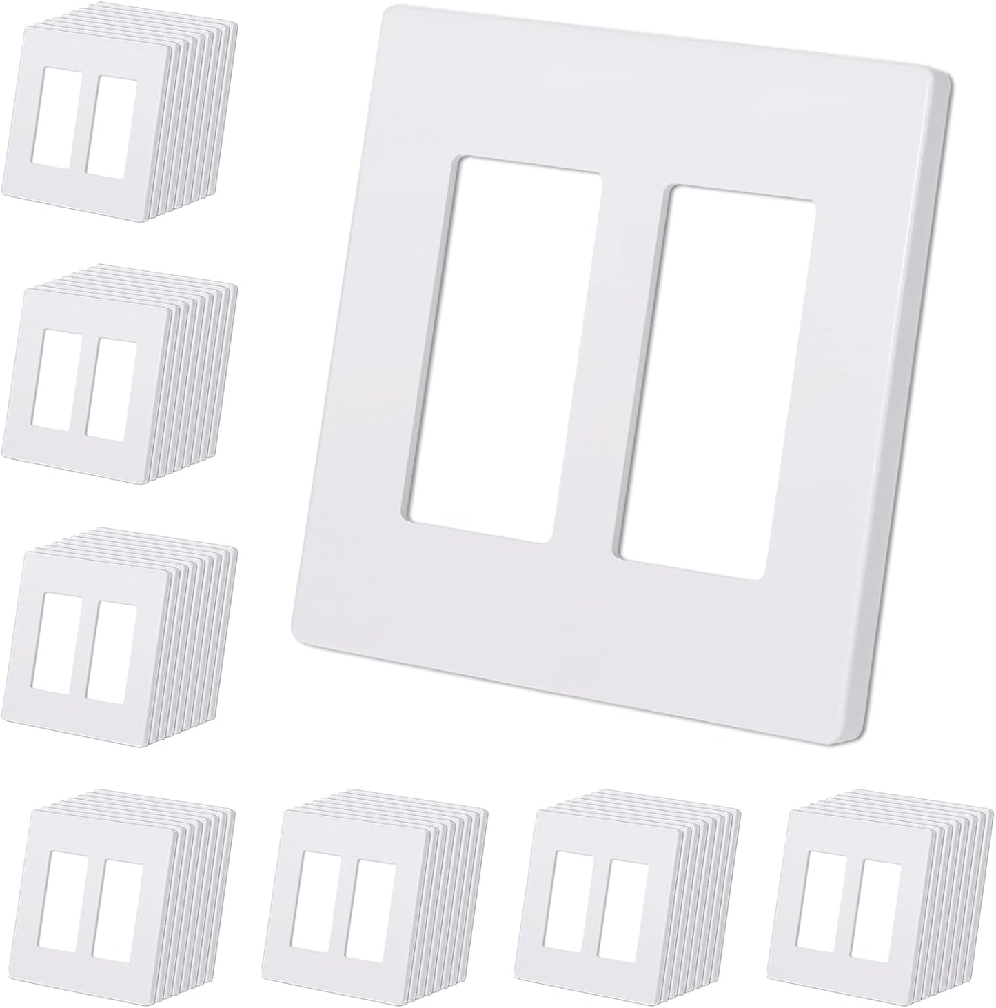CML 2-Gang Matte White Screwless Wall Plates for Modern Homes