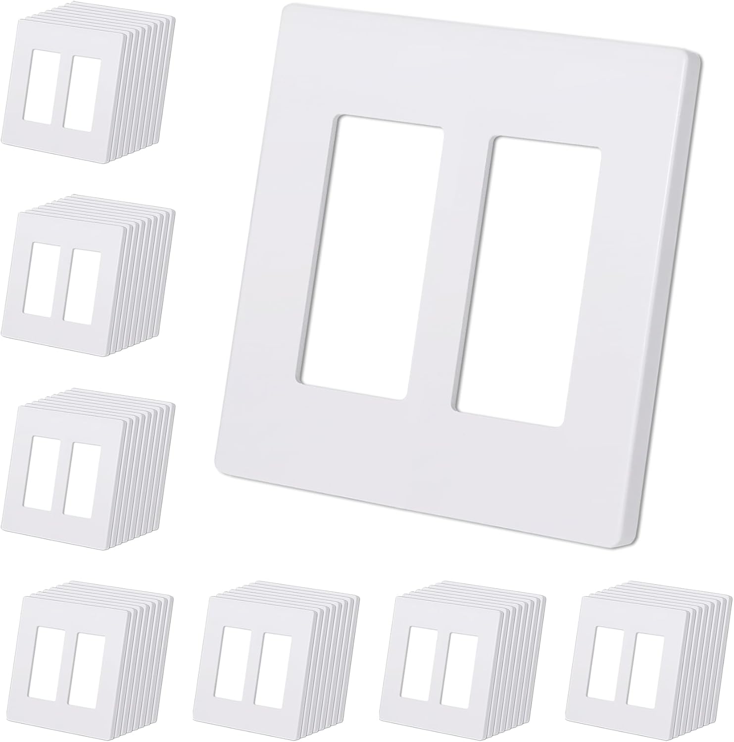 CML 2-Gang Matte White Screwless Wall Plates for Modern Homes