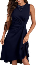 Happy Sailed Women's Summer Sleeveless Ruched A Line High Low Midi