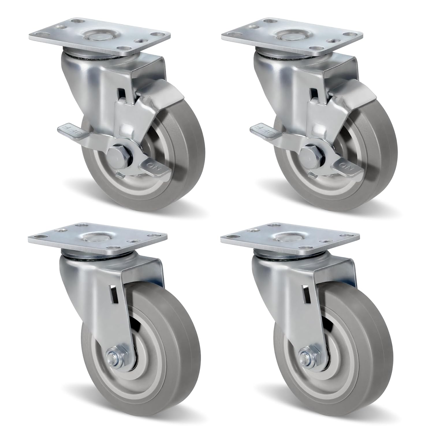 4 Inch Heavy Duty Rubber Caster Wheels Set with Brakes for Versatility