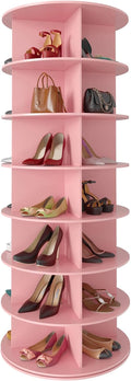 Rotating Shoe Rack Tower 7-Tier Pink - Space Saving Spinning Organizer