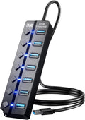 PANPEO 7-Port USB Hub - Extended Reach, Individual Control