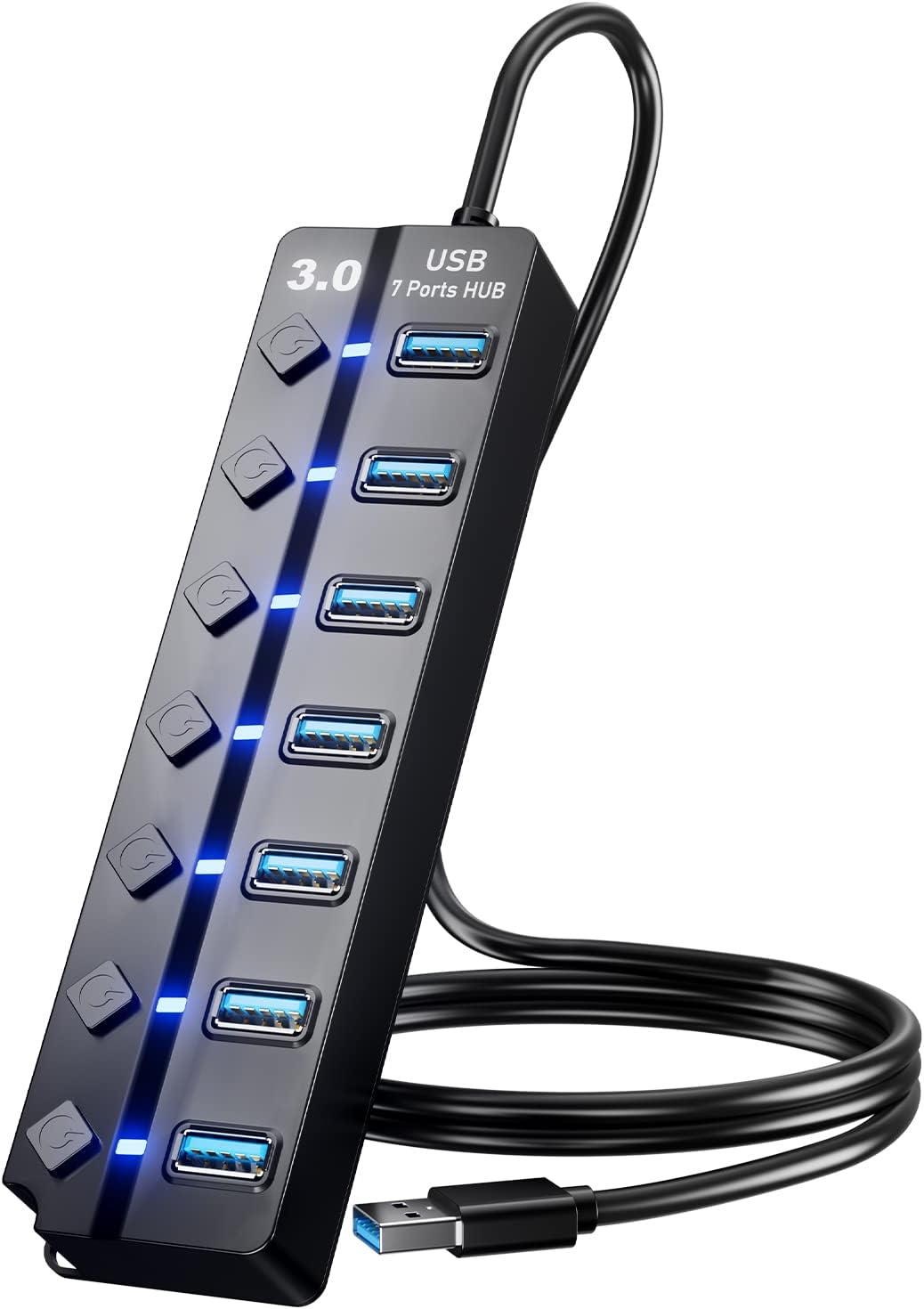 PANPEO 7-Port USB Hub - Extended Reach, Individual Control