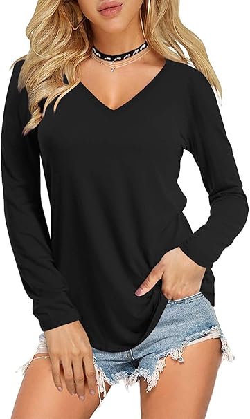 Amoretu Womens V Neck Basic Tee - Stylish and Comfortable Wear