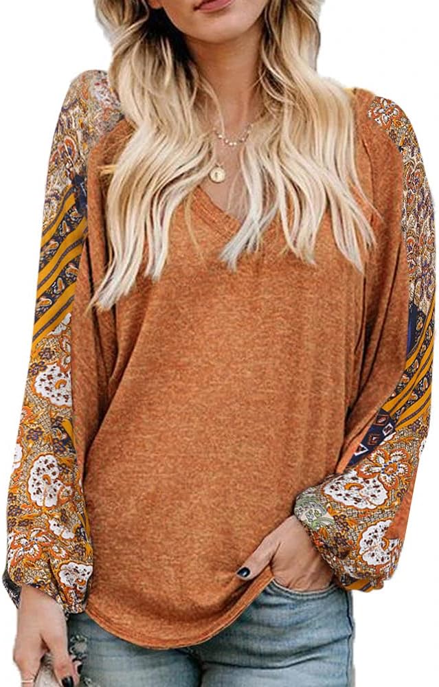 Beyove Boho Tops for Women Long Sleeve V Neck Casual Blouses