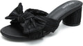 Women's Bowknot Low Chunky Heels Mules - Pleated Bow Bridal Comfort