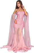 Women's Hot Drilling Mesh Rhinestone Dress - Sheer Long Sleeve