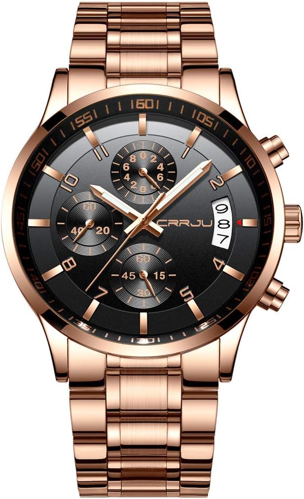 CRRJU Men's Fashion Stainless Steel Waterproof Chronograph Watch