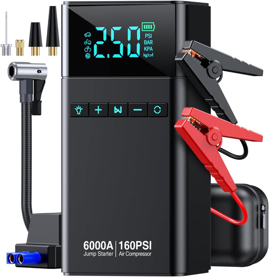 10-in-1 Portable Car Battery Jump Starter with Air Compressor
