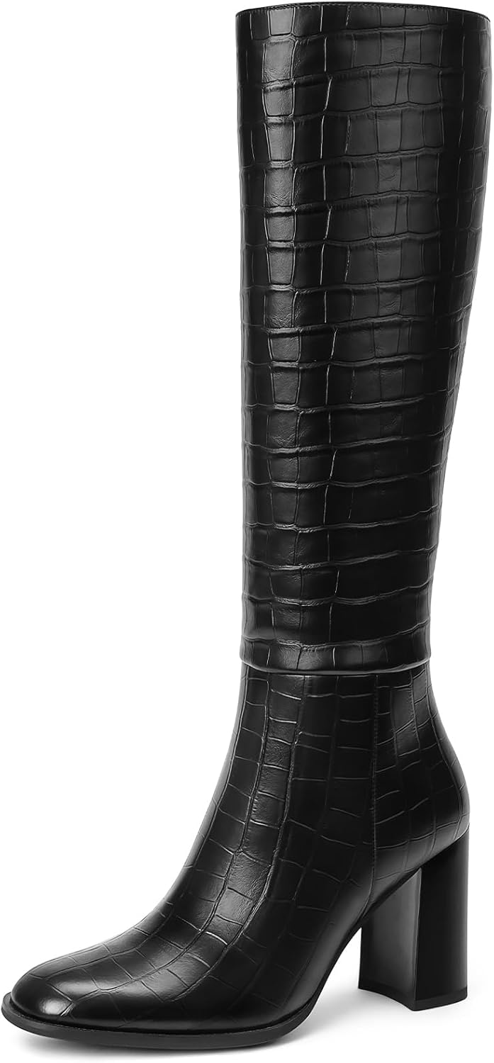 Lumeheel Women Knee High Boots with Chunky Heel for Style