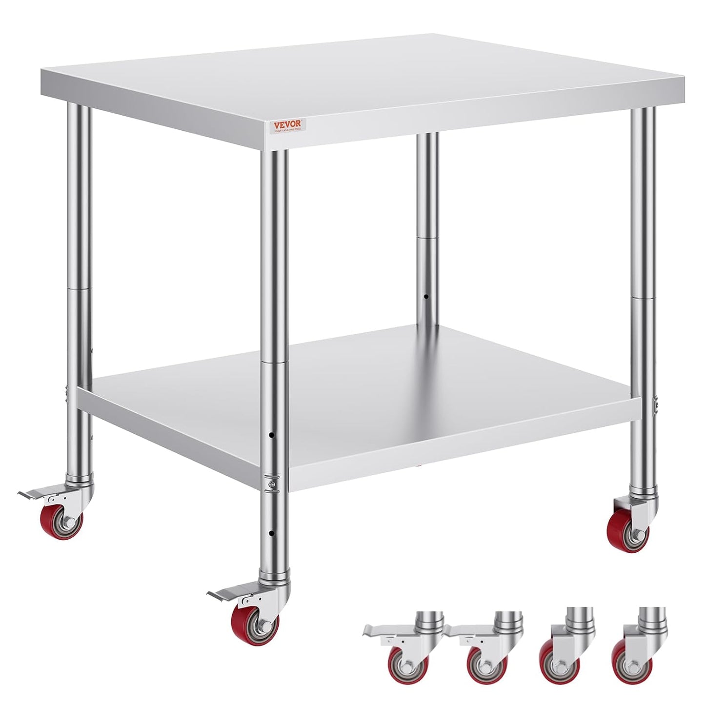 Vevor Stainless Steel Work Table with Adjustable Shelf and Wheels
