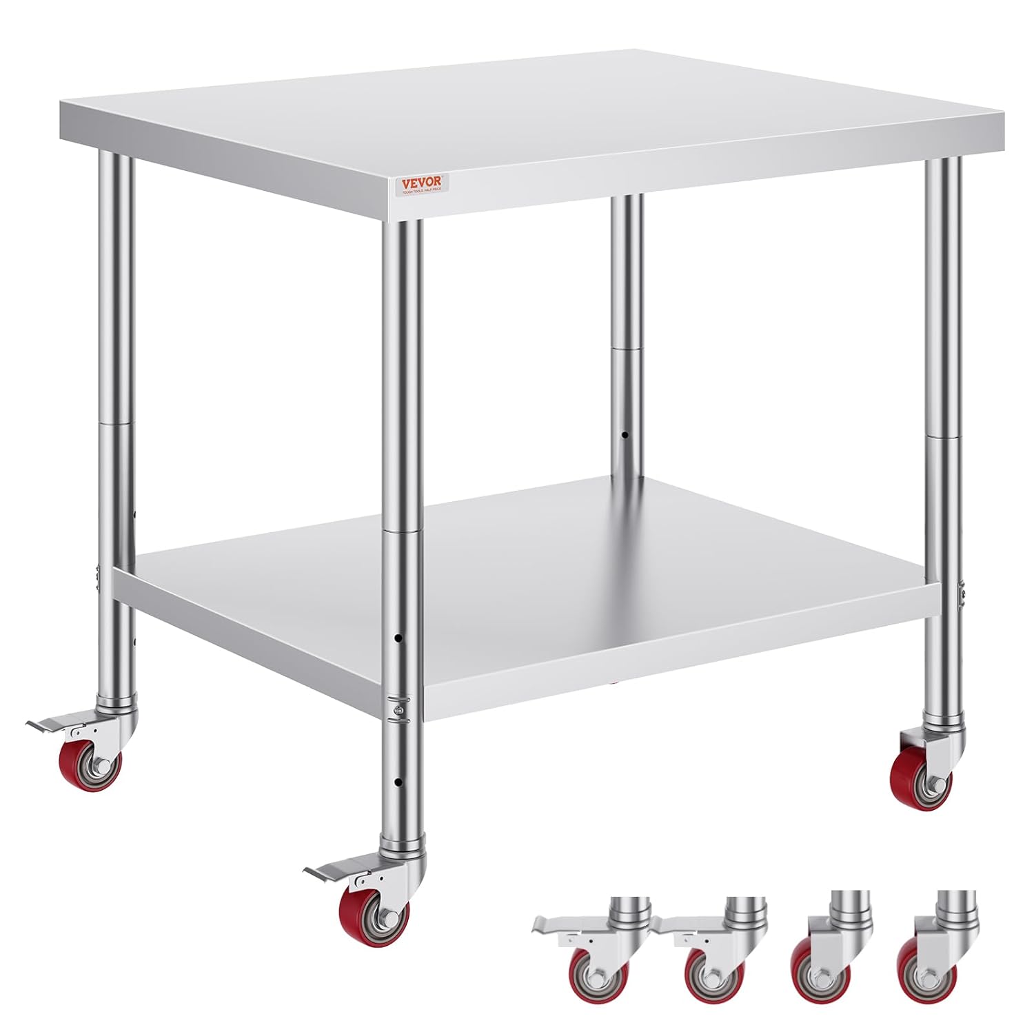 Vevor Stainless Steel Work Table with Adjustable Shelf and Wheels
