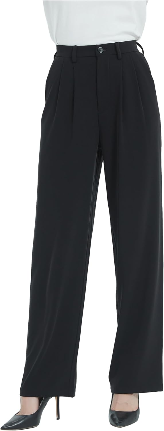 Tronjori Women High Waist Casual Straight Leg Dress Pants