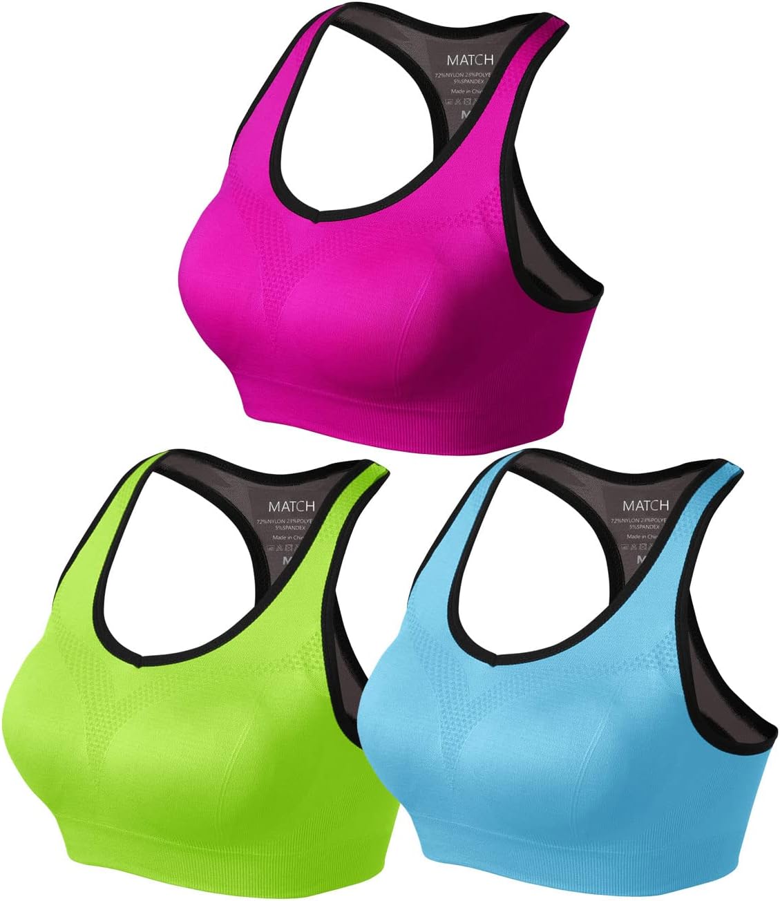 Match Racerback Sports Bras for Women - Padded Seamless Design