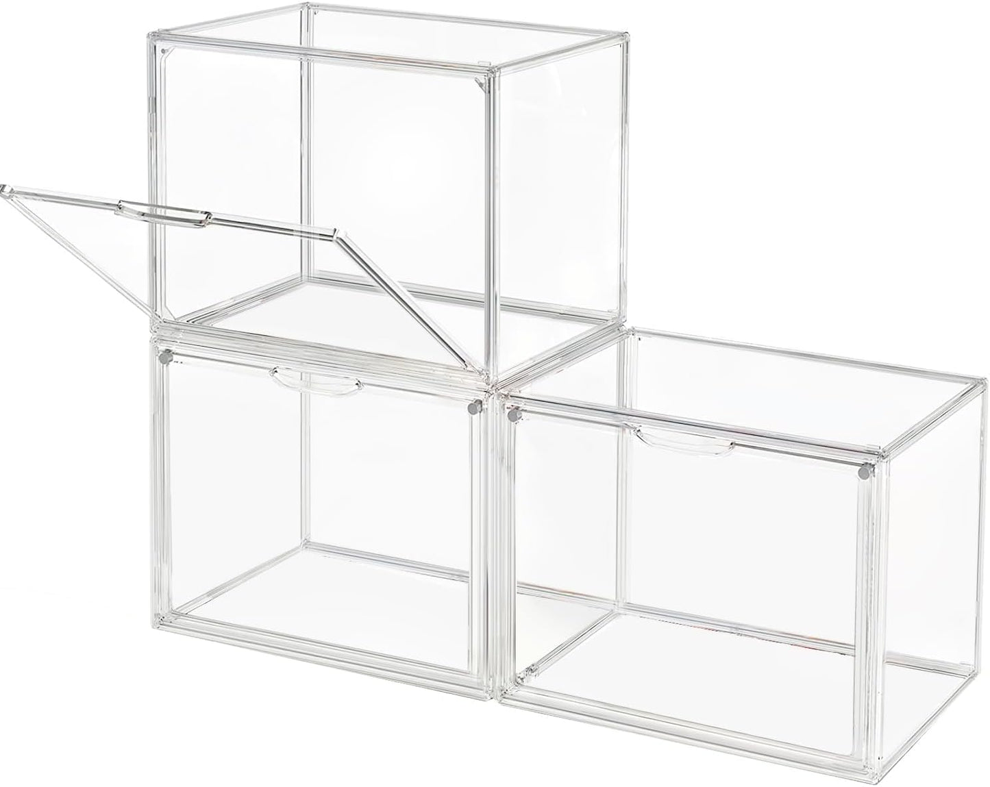 Clear Stackable Plastic Storage Bins with Magnetic Lid for Organizing