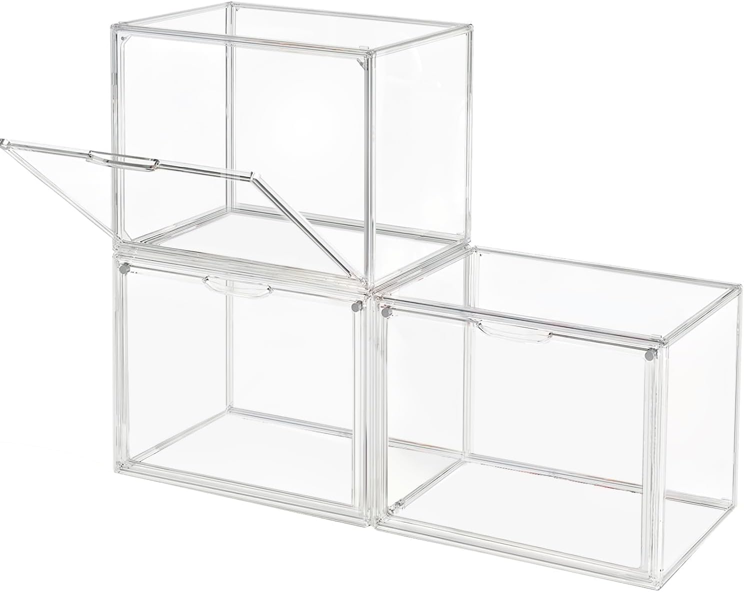 Clear Stackable Plastic Storage Bins with Magnetic Lid for Organizing
