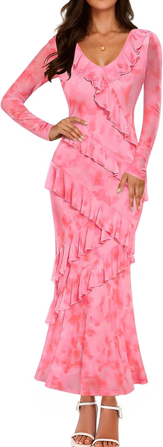 ZESICA Women's Floral Long Sleeve Maxi Dress for Fall Events