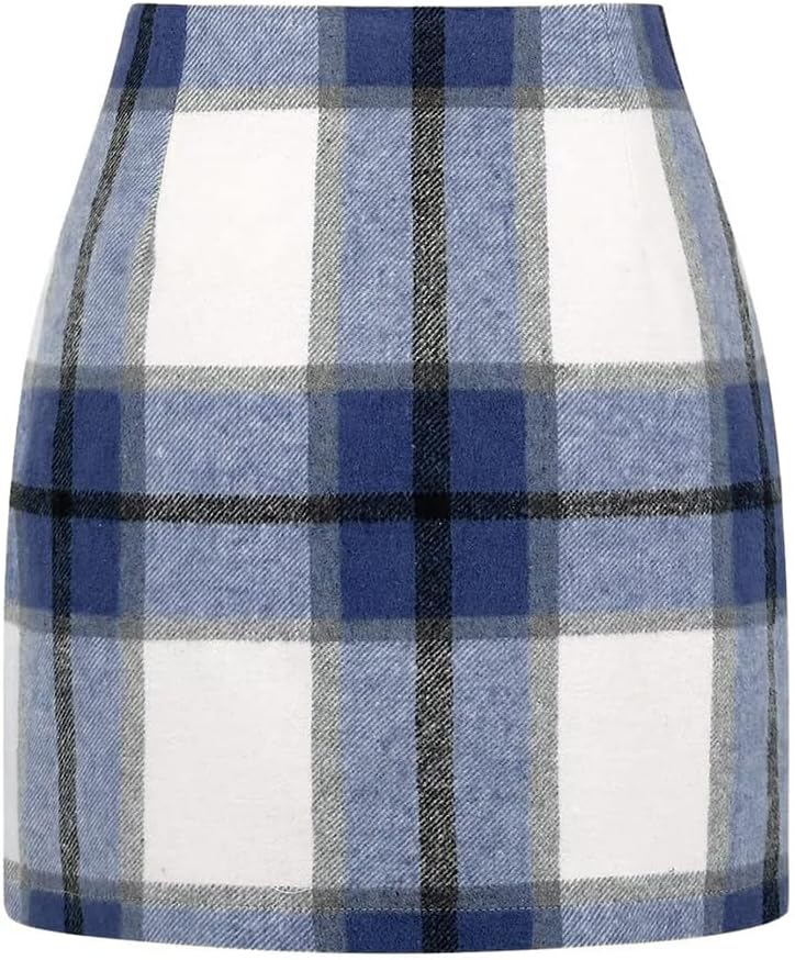 Kinghua Womens Wool Plaid Mini Skirt for Fall and Winter Wear