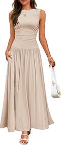 ZESICA Women's Sleeveless Maxi Dress 2025 - Flowy Summer Classic