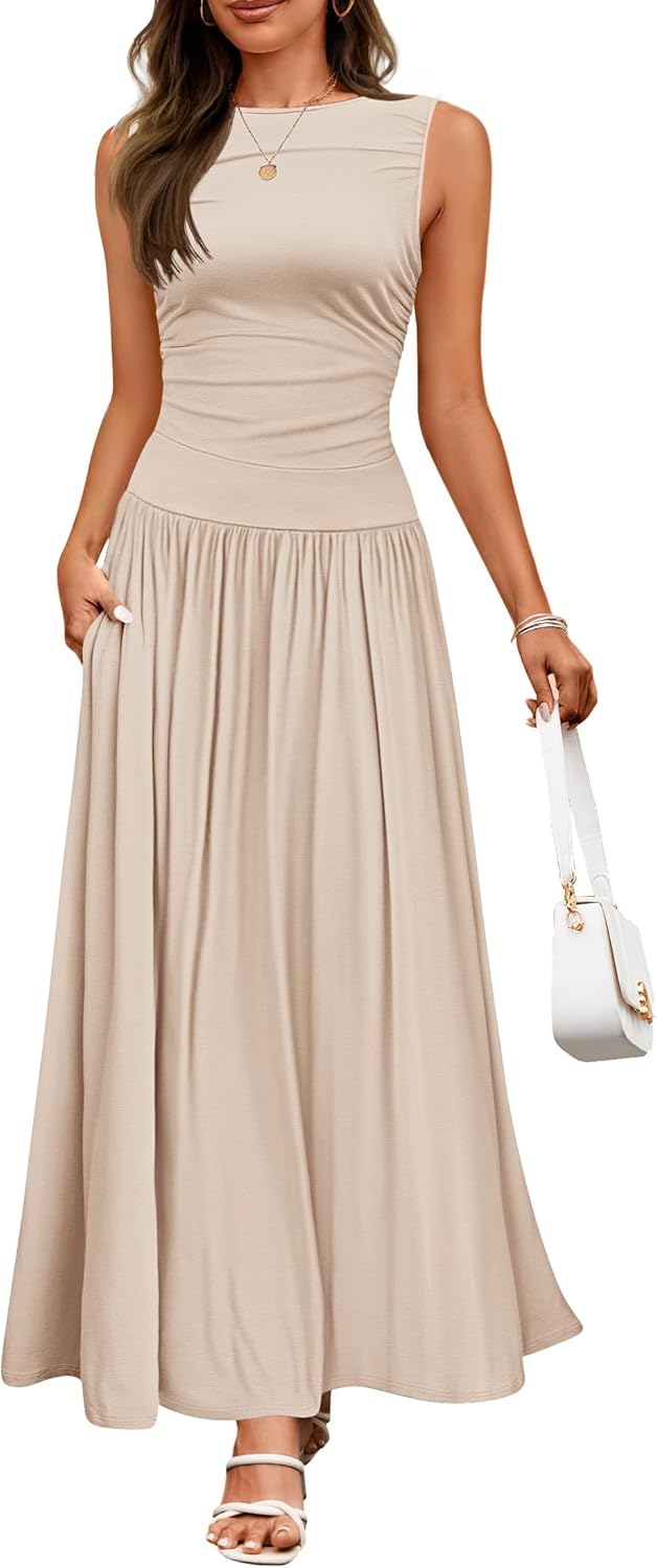 ZESICA Women's Summer Sleeveless Maxi Dress with Pockets